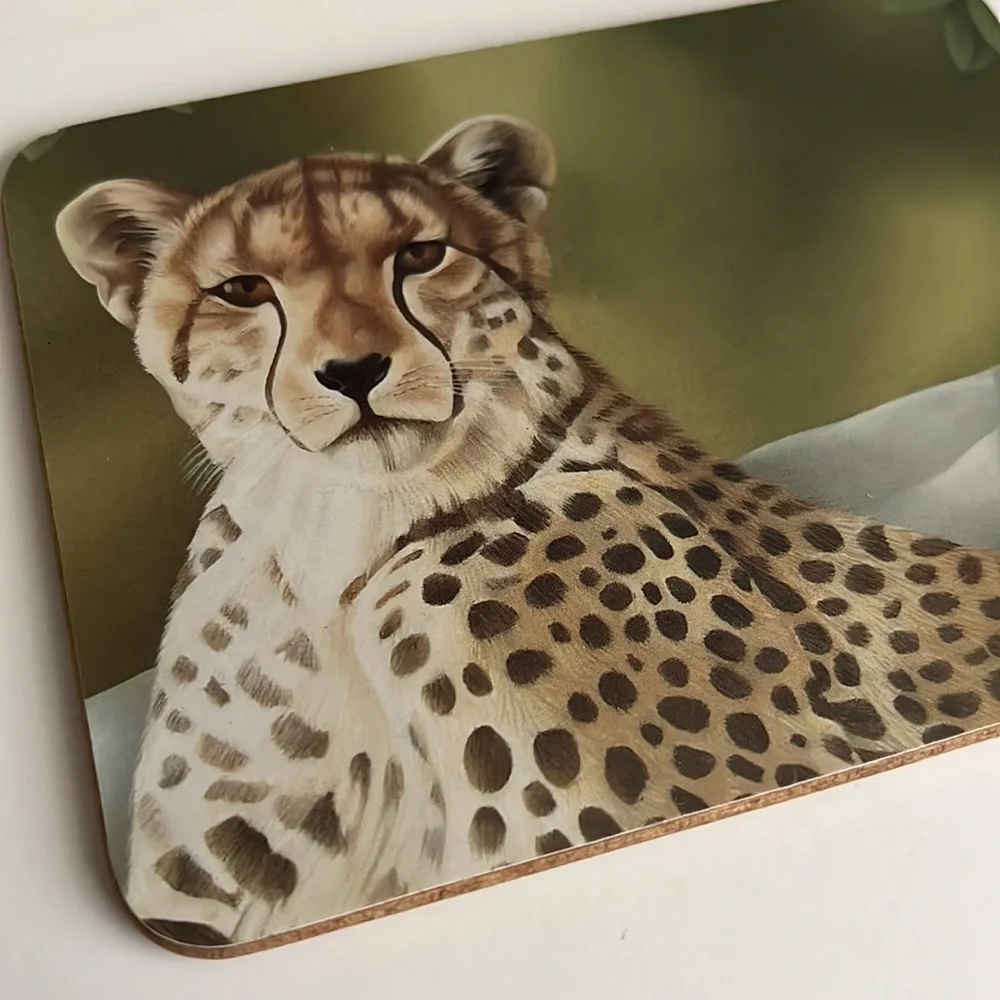 National Wildlife Federation Coasters Set of 4 Tiger Leopard Hardboard Cork 1993